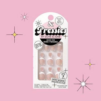 Olive & June Pressies Fake Nails - XS/S Round - Iconic French - 28ct