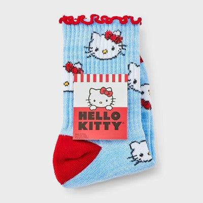 Women's Hello Kitty Mid Crew Sock - Blue/Red 4-10