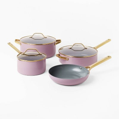 7pc Nonstick Ceramic Coated Aluminum Cookware Set with Champagne Handles Lavender - Figmint (LOCAL PICKUP ONLY)