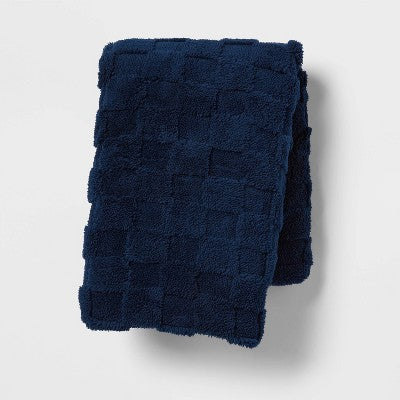 Jacquard Plush Checker Body Pillow Cover Nighttime Blue - Room Essentials