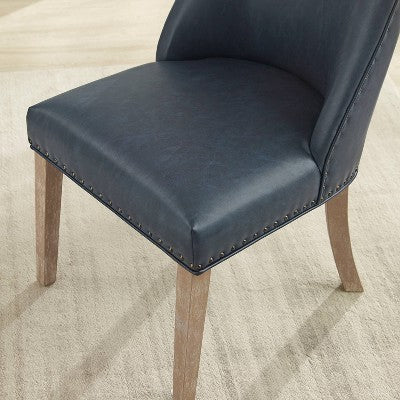 Axbridge Nailhead Trim Side Chair Faux Leather Navy - Powell: Elegant Dining Chairs, Set of 2, Birchwood Legs (LOCAL PICKUP ONLY)