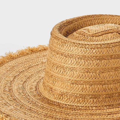 Straw Fringe Wide Brim Boater Hat - A New Day Natural L/XL