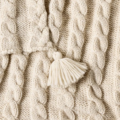Knit Tassel Braided Throw Ivory - Threshold designed with Studio McGee