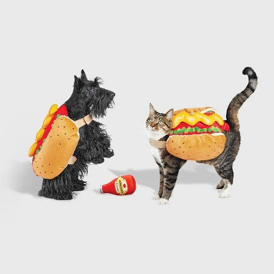 Hot Dog Full Body Halloween Dog and Cat Costume with Ketchup Toy - S - Boots & Barkley