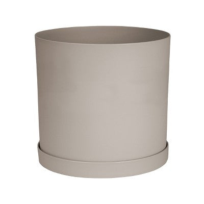 Bloem Mathers 12" Modern Plastic Planter with Saucer, Pebble Stone