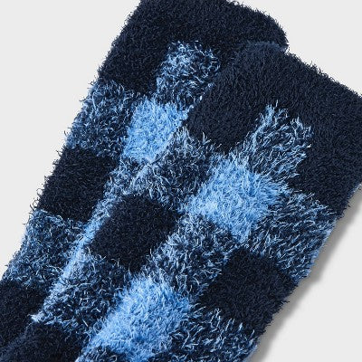 Women's Buffalo Plaid Cozy Crew Socks - Auden Blue 4-10