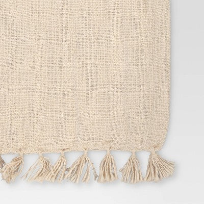108"x14" Cotton Textured Table Runner Khaki - Threshold: Farmhouse Style, Machine Washable, OEKO-TEX Certified