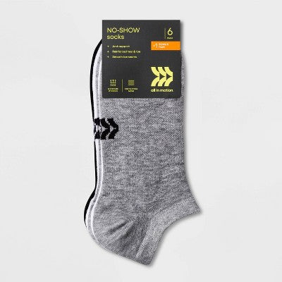 Women's Lightweight Active Mesh 6+1 Bonus Pack No Show Athletic Socks - All In Motion White/Heather Gray/Black 4-10