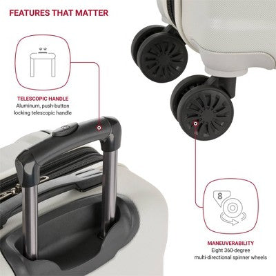 SWISSGEAR Cascade Hardside Carry On Spinner Suitcase - Sustained Gray: Tear-Resistant, 8 Wheels