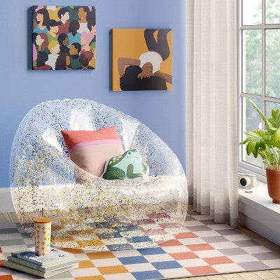 Inflatable Novelty Dorm Chair Glitter Clear - Room Essentials: PVC Lounge, Easy Clean, No Tools Assembly