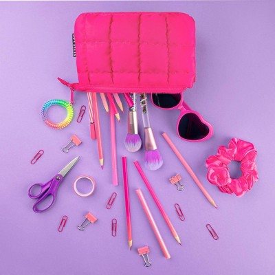 Style Lab Expandable Quilted Puffer Pouch Neon Pink