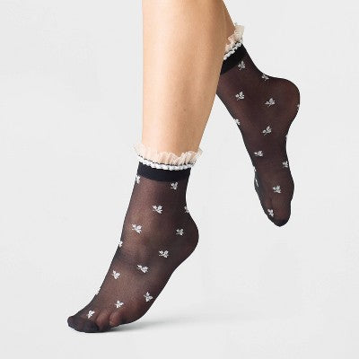 Women's Olivia Anklet Socks - A New Day Black