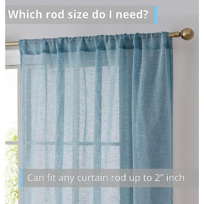 HLC.ME Penelope Faux Linen Textured Privacy Sheer Light Filtering Rod Pocket Curtains Panels, Set of 2 - Ivory, 54 W x 96 L