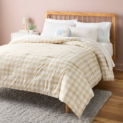 Twin/Twin Extra Long Microfiber Comforter Reversible Ivory Gingham - Room Essentials
