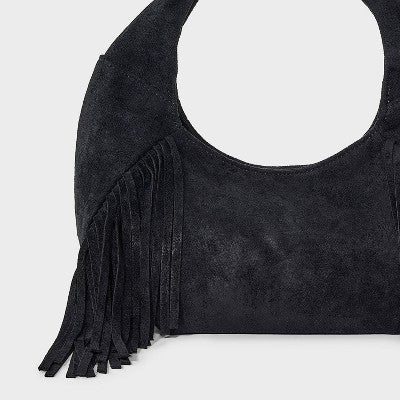 Soft Fringe Crescent Handbag - Universal Thread Black
