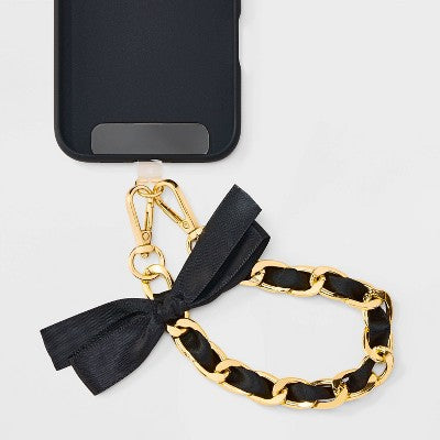 Chain with Bow Ribbon Accessory Wristlet/Phone Strap - A New Day Black/Gold