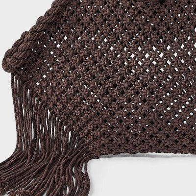 Hand Crafted Cotton Macrame Fringe Tote Bag - Universal Thread Brown