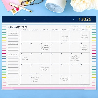 AT-A-GLANCE Emily Ley 2025-2026 22"x17.125" Monthly Desk Pad Happy Stripe