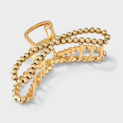 Metal Round Studded Loop Hair Claw Clip - A New Day Gold