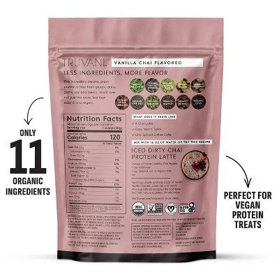 Truvani Organic Plant Based Vegan Protein Powder - Vanilla Chai - 8.75oz/10 Servings: Gluten-Free, Non-GMO, Dairy-Free, 20g Pea Protein