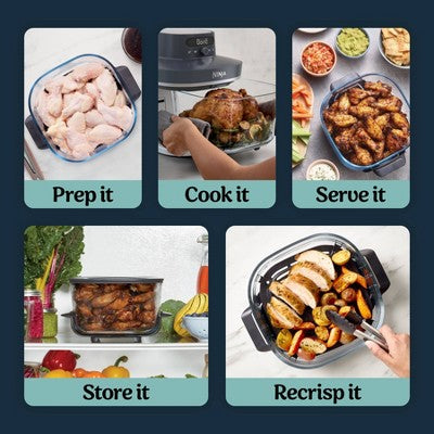 Ninja Crispi Pro 6-in-1 6qt and 2.5qt Non-Toxic Glass Container Countertop Air Fryer Cyberspace AS101GY (LOCAL PICKUP ONLY)