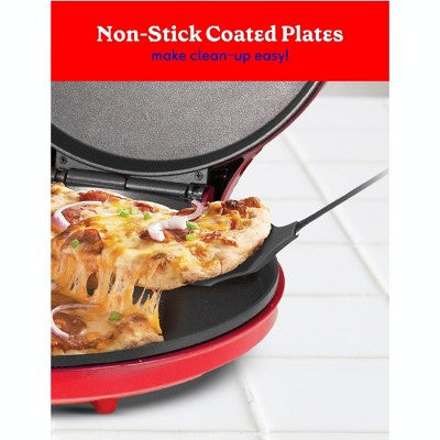Betty Crocker Pizza Maker Plus, 12" Indoor Electric Grill, Nonstick Griddle Pan for Pizzas, Quesadillas, Tortillas, Nachos and more, Red