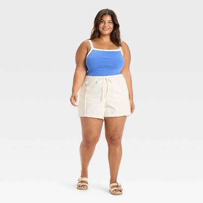Women's High-Rise Drawstring Denim Beach Shorts XXL
