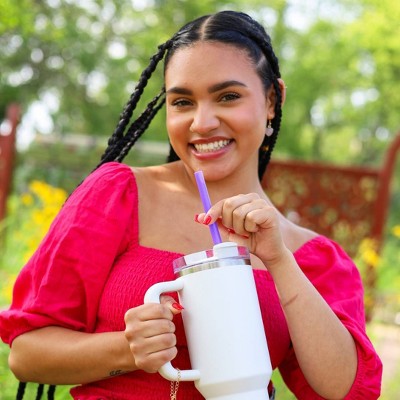 CharCharms 6pk 30oz Solid Water Bottle Straws: Reusable Polypropylene, Dishwasher-Safe, Pink Drinkware Accessories
