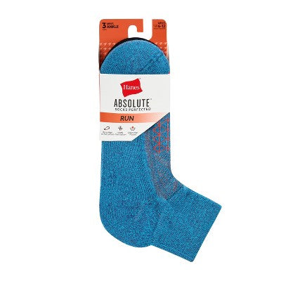 Hanes Men's Absolute Run Ankle Socks 3pk - Blue/White/Black 6-12