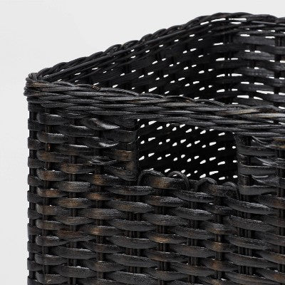 Large Woven Rattan Folio Bin Black Washed - Brightroom: Rectangle Decorative Basket, 11" H x 14.25" W x 13" D