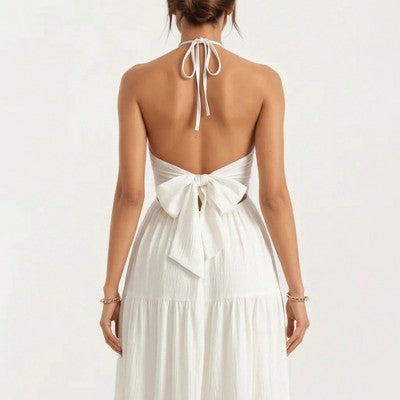 Anna-Kaci Women's Halter Tiered Maxi Dress A Line - Small - White