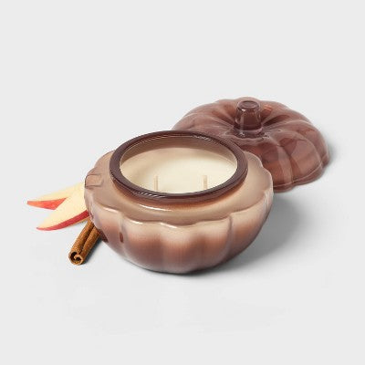 2 Wick Small Glass Fall Pumpkin Candle Warm Cider & Cinnamon Jar - Threshold: Fall