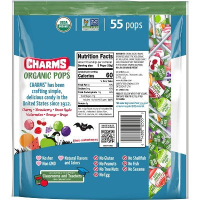 Charms Organic Halloween Chewy Gummy Pops Candy - 9.89oz/55ct