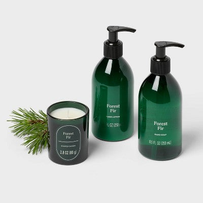 Forest Fir Personal Care Hand Soap and Lotion Candle Gift Set Green - Threshold