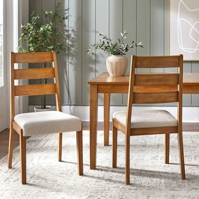 Lifestorey Set of 2 Palmer Farmhouse Ladder Back Dining Chair Off White/Antique Oak (LOCAL PICKUP ONLY)