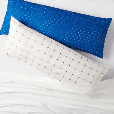 2pk Microfiber Body Pillow Cover Blue Dot/Grid - Room Essentials