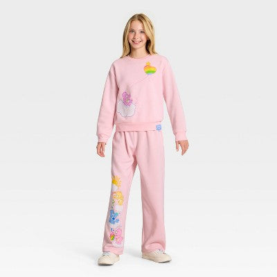 Girls' Care Bears Wide Leg Fleece Sweatpants - Light Pink L