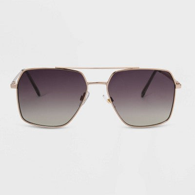 Women's Satin Metal Aviator Sunglasses with Gradient Lenses - Universal Thread Metallic Gold