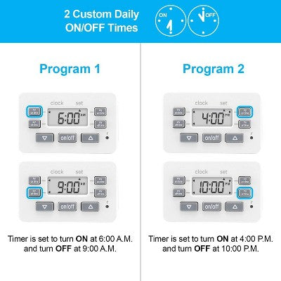 GE myTouchSmart Simple Set Digital Bar Timer 1-Polarized Outlet 2pk: Indoor Light Timer Plug, Push Button, White, No Assembly