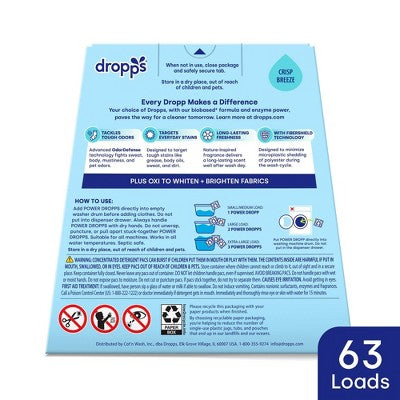 Dropps Crisp Breeze 4-in-1 Plus Oxi Power Biobased HE Deep Cleaning Concentrated Laundry Detergent Pods 63 Pacs - 35.55oz