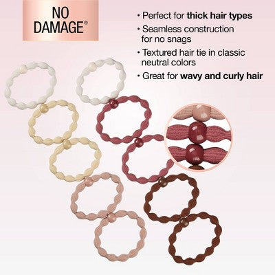 scunci No Damage Scallop Beaded Elastics - Assorted Neutrals - Thick Hair- 10pcs