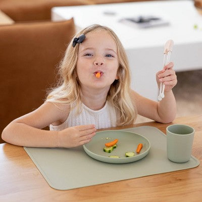Lalo 3pc Toddler Mealtime Set Silicone Plate, Bowl, and Cup - Sage
