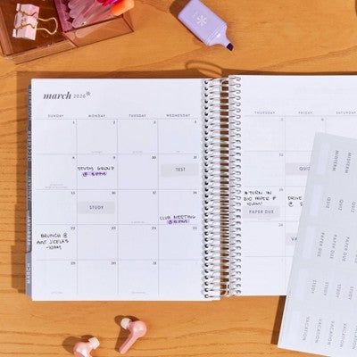 erin condren July 2024 June 2025 Academic Planner 7"x9" Colorblock Circles Coral