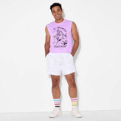 Pride Adult Out Loud & Proud and Rainbow Crew Socks 2pk - Oatmeal Striped M/L