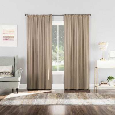 2pc 37"x84" Sun Zero Dimani Satin Striped 100% Blackout Rod Pocket Curtain Panel Pair Taupe: Energy Efficient, Noise Reduction