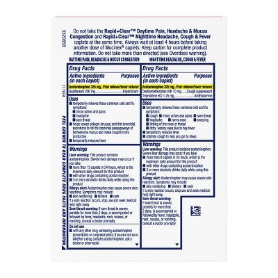 Mucinex Rapid Clear Pain Headache Mucus Congestion Daytime & Nighttime Caplets - 20ct