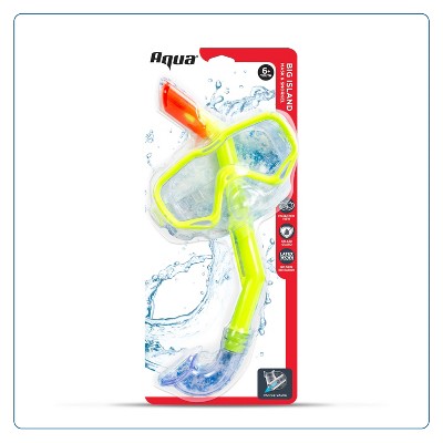 Aqua Leisure BIG ISLAND Kids' Snorkel Mask Combo - Yellow: PVC, Latex-Free, Adjustable Strap