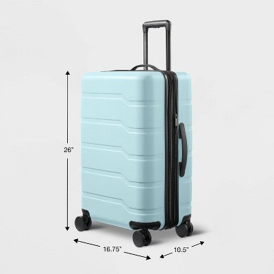 Hardside Medium Checked Spinner Wheels Suitcase Muddy Aqua Blue - Open Story (LOCAL PICKUP ONLY)