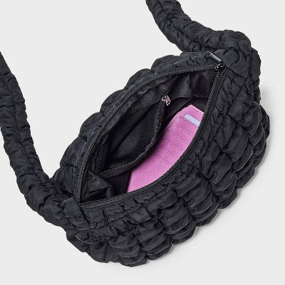 Puffer Crossbody Handbag - Wild Fable Black: Softside Woven Design, Single Strap, Zip Closure