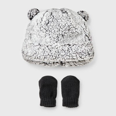 Baby Faux Shearling Hat and Mitten Set - Cat & Jack Gray 6-12M